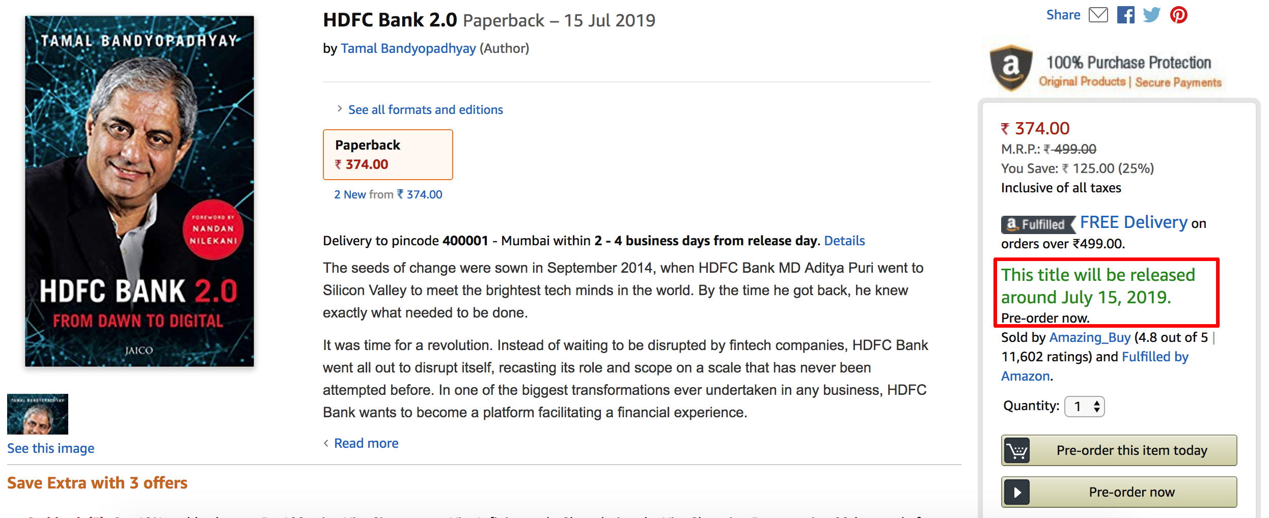An example Product Landing Page on Amazon.in showing a Pre-orderable item (Highlighted)